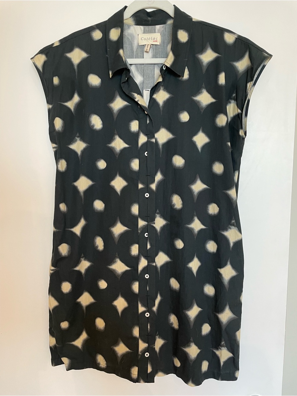 Cotélac Black & Cream Patterned Button-Front Tunic dress